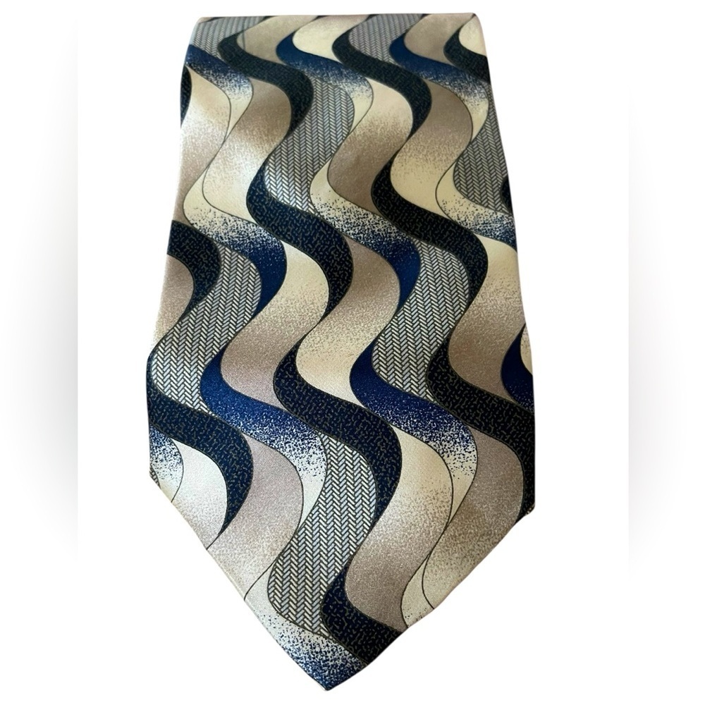 💙🖤Elegant Pi Lips Brand Black, Blue and Cream Men's Tie Pure Silk Made in Italy